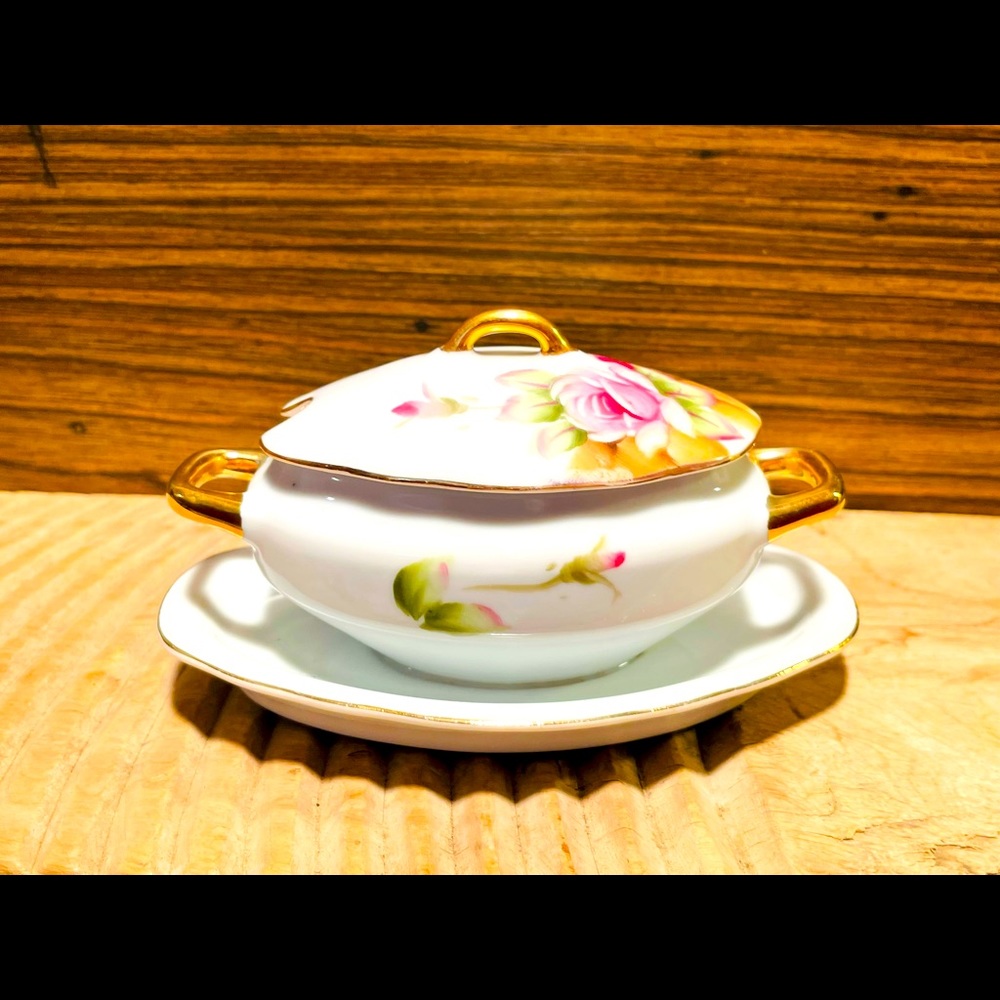 Vintage Lefton China Rose Pattern Covered Dish❤️ - Picture 2 of 12